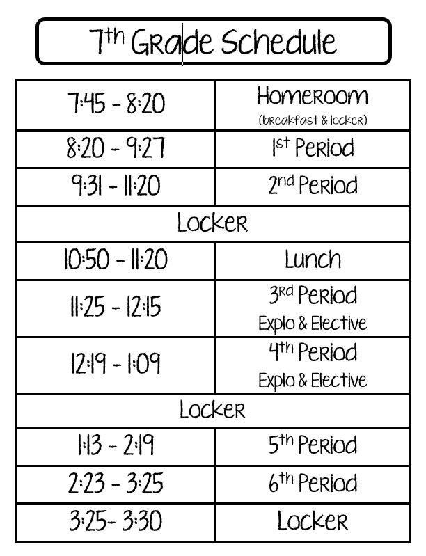 7th Grade Schedule
